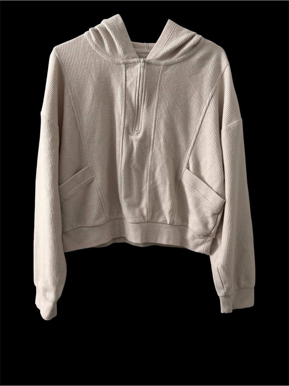 Thread & Supply Size Large Womens Half Zip Pullover Sweater Hood & Pockets Used